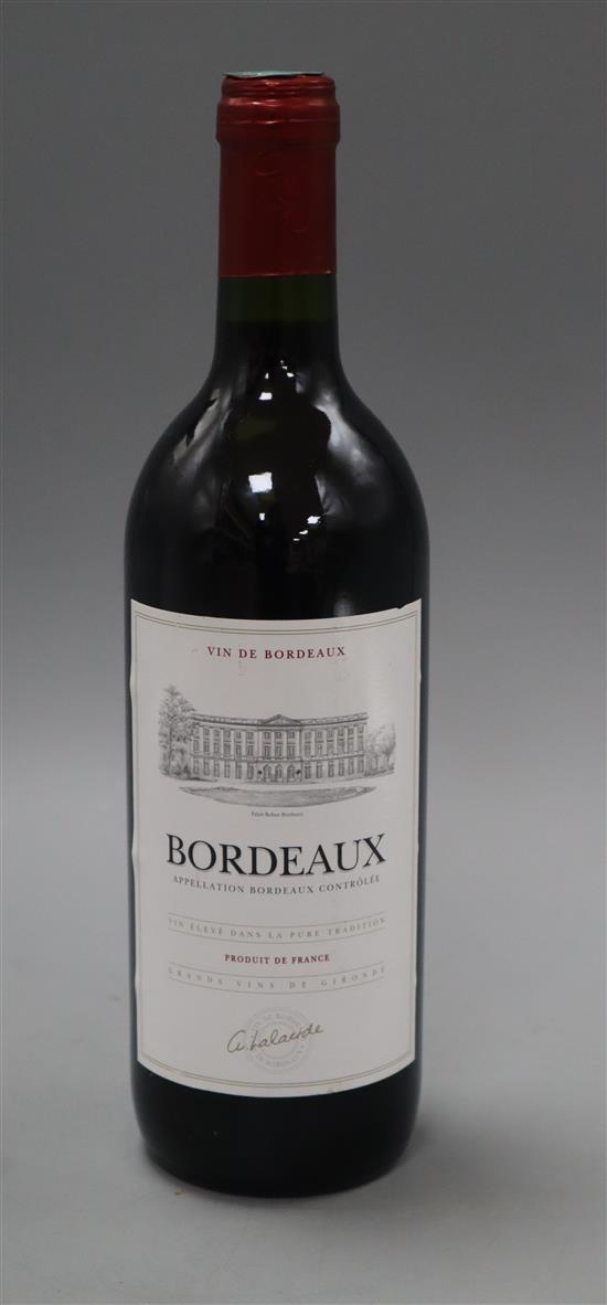 Five bottles of Bordeaux red wine